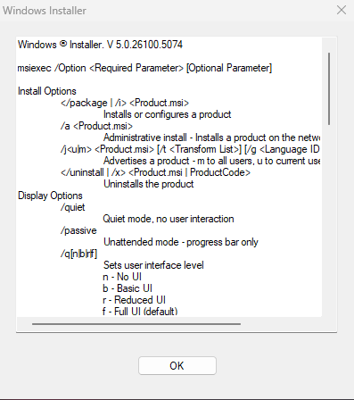 Comando msiexec con URL remoto che viene incollato nella finestra Esegui
