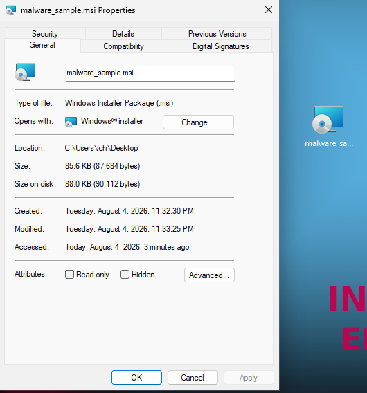 Il campione di malware scaricato manualmente ed estratto